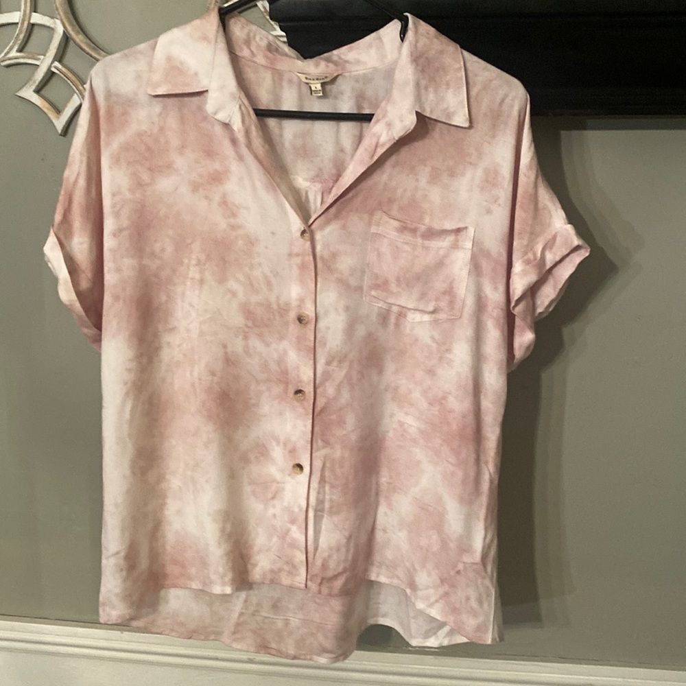 Pink Ombré Boho Button Up Top with Cuffed Sleeves Size Large